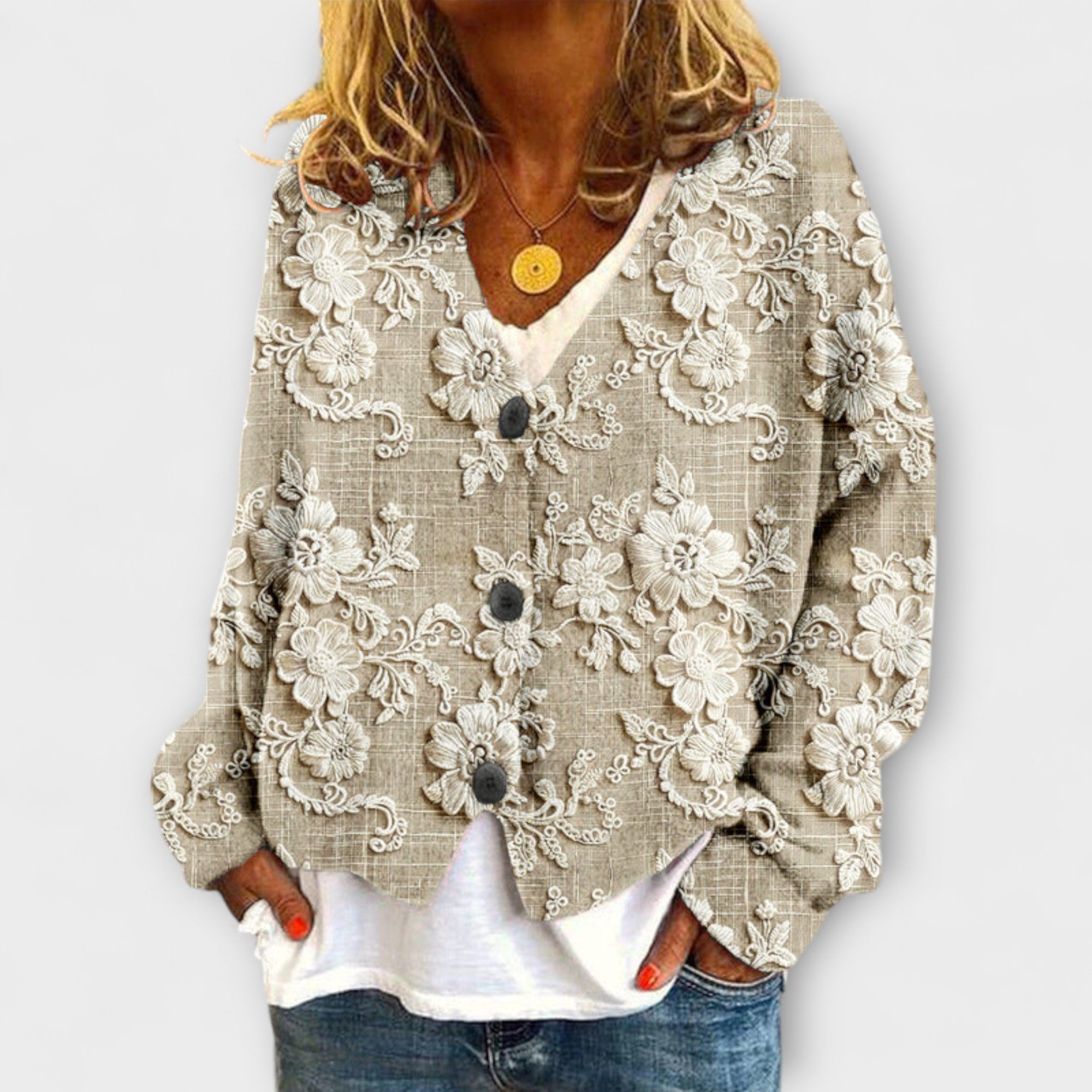 Polariou™ | Floral Patterned Strickjacke