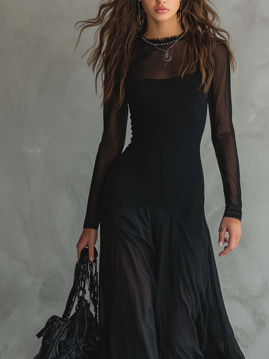 Neroa · Maxi Loose-fit Kleid in Schwarz Tüll