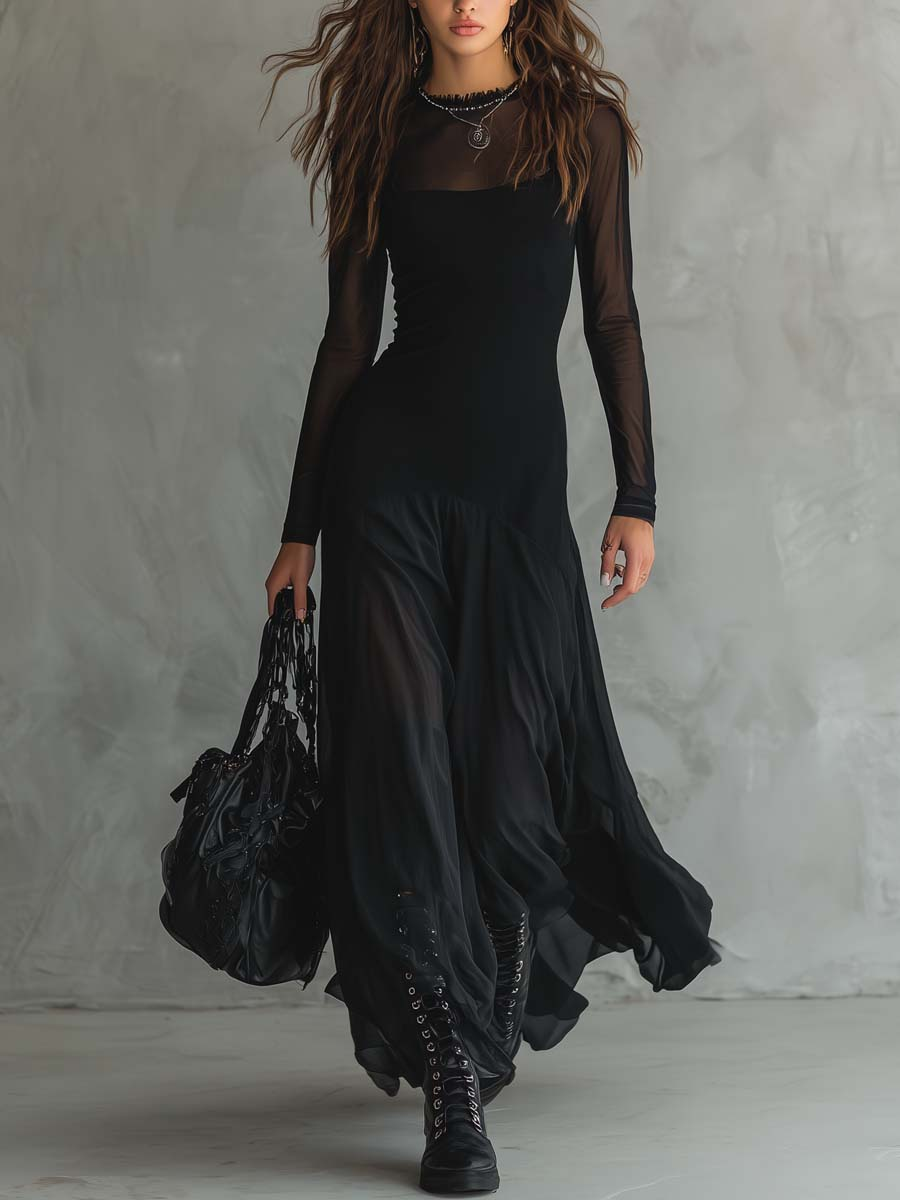 Neroa · Maxi Loose-fit Kleid in Schwarz Tüll